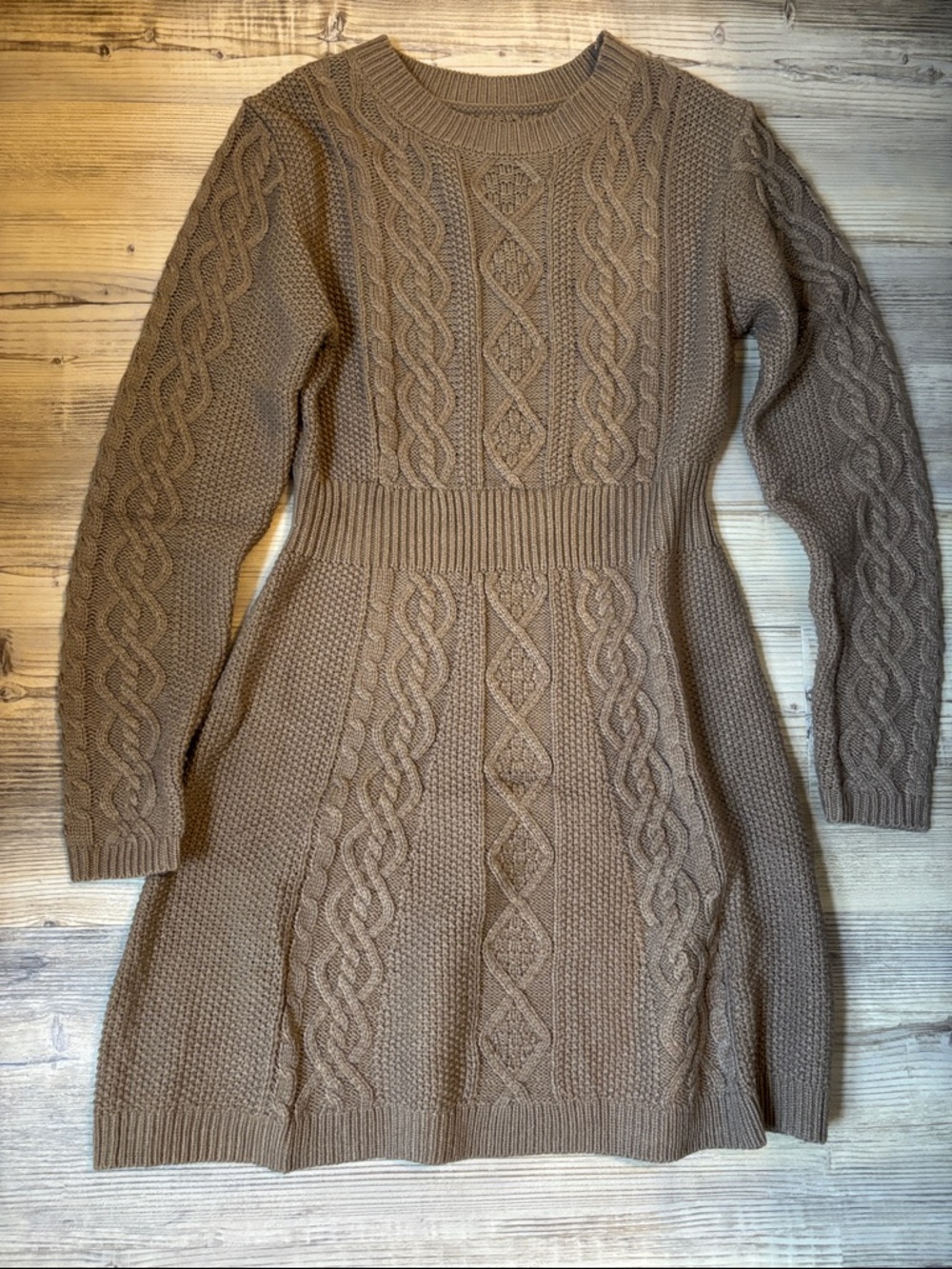 Cable Knit Sweater Dress in Camel
